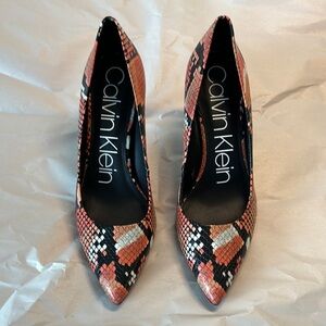 Calvin Klein Women's Snakeskin Pattern Heels - Black, Orange, White